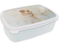 Broodtrommel Wit - Lunchbox Kind - Moeder - Waterverfschilderij - Brooddoos 18x12x6 cm - Brood lunch box - Broodtrommels voor kinderen en volwassenen