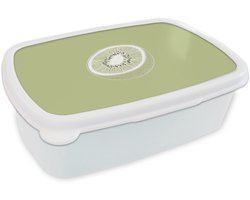 Broodtrommel Wit - Lunchbox Kiwi - Lijntekening - Minimalistisch - Groen - Brooddoos 18x12x6 cm - Brood lunch box - Broodtrommels voor kinderen en volwassenen