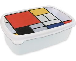 Broodtrommel Wit - Lunchbox Kunst - Mondriaan - Oude meesters - Compositie 2 - Brooddoos 18x12x6 cm - Brood lunch box - Broodtrommels voor kinderen en volwassenen