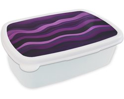 Broodtrommel Wit - Lunchbox Lijnen - Golven - Paars - Abstract - Brooddoos 18x12x6 cm - Brood lunch box - Broodtrommels voor kinderen en volwassenen