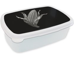 Broodtrommel Wit - Lunchbox Maïskolf - Glanzend metaal - Elegant - Brooddoos 18x12x6 cm - Brood lunch box - Broodtrommels voor kinderen en volwassenen