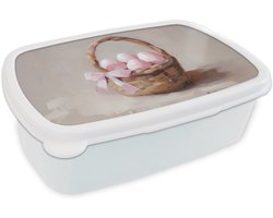 Broodtrommel Wit - Lunchbox Mand - Eieren - Roze - Brooddoos 18x12x6 cm - Brood lunch box - Broodtrommels voor kinderen en volwassenen