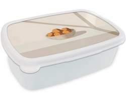 Broodtrommel Wit - Lunchbox Mand - Fruit - Minimalistisch - Oranje - Brooddoos 18x12x6 cm - Brood lunch box - Broodtrommels voor kinderen en volwassenen