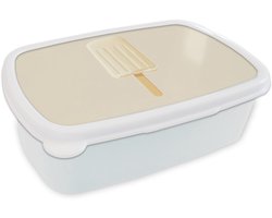 Broodtrommel Wit - Lunchbox Minimalistisch - Waterijsje - Stokje - Beige - Brooddoos 18x12x6 cm - Brood lunch box - Broodtrommels voor kinderen en volwassenen