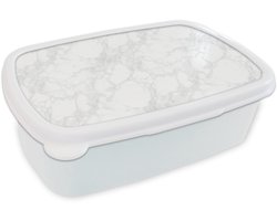 Broodtrommel Wit - Lunchbox Minimalistisch - Wit - Grijze aders - Brooddoos 18x12x6 cm - Brood lunch box - Broodtrommels voor kinderen en volwassenen