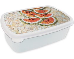 Broodtrommel Wit - Lunchbox Mozaïek - Watermeloen - Rood - Pitten - Brooddoos 18x12x6 cm - Brood lunch box - Broodtrommels voor kinderen en volwassenen