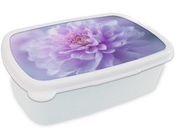 Broodtrommel Wit - Lunchbox Paars - Dahlia - Dromerig - Brooddoos 18x12x6 cm - Brood lunch box - Broodtrommels voor kinderen en volwassenen