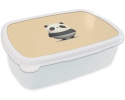 Broodtrommel Wit - Lunchbox Panda - Beige - Minimalistisch - Brooddoos 18x12x6 cm - Brood lunch box - Broodtrommels voor kinderen en volwassenen