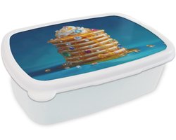 Broodtrommel Wit - Lunchbox Pannenkoeken - Steentjes - Glitter - Slagroom - Brooddoos 18x12x6 cm - Brood lunch box - Broodtrommels voor kinderen en volwassenen