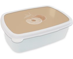 Broodtrommel Wit - Lunchbox Perzik - Lijntekening - Pit - Beige - Brooddoos 18x12x6 cm - Brood lunch box - Broodtrommels voor kinderen en volwassenen