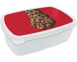 Broodtrommel Wit - Lunchbox Poot - Luipaard - Ketting - Edelstenen - Brooddoos 18x12x6 cm - Brood lunch box - Broodtrommels voor kinderen en volwassenen