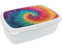 Broodtrommel Wit - Lunchbox Regenboog - Tie dye - Kleurrijk - Blauw - Brooddoos 18x12x6 cm - Brood lunch box - Broodtrommels voor kinderen en volwassenen