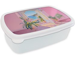 Broodtrommel Wit - Lunchbox Roze - Buiten - Verf - Brooddoos 18x12x6 cm - Brood lunch box - Broodtrommels voor kinderen en volwassenen