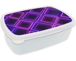 Broodtrommel Wit - Lunchbox Ruiten - Neon - Paars - Brooddoos 18x12x6 cm - Brood lunch box - Broodtrommels voor kinderen en volwassenen
