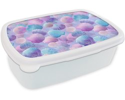 Broodtrommel Wit - Lunchbox Schelpen - Paars - Blauw - Patroon - Brooddoos 18x12x6 cm - Brood lunch box - Broodtrommels voor kinderen en volwassenen