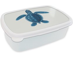 Broodtrommel Wit - Lunchbox Schildpad - Blauw - Schild - Brooddoos 18x12x6 cm - Brood lunch box - Broodtrommels voor kinderen en volwassenen