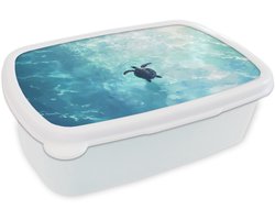 Broodtrommel Wit - Lunchbox Schildpad - Zee - Blauw - Schittering - Brooddoos 18x12x6 cm - Brood lunch box - Broodtrommels voor kinderen en volwassenen