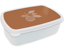 Broodtrommel Wit - Lunchbox Sinaasappel - Getekend - Bladeren - Bruin - Brooddoos 18x12x6 cm - Brood lunch box - Broodtrommels voor kinderen en volwassenen