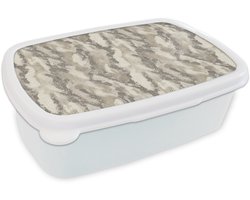 Broodtrommel Wit - Lunchbox Slang - Patroon - Taupe - Brooddoos 18x12x6 cm - Brood lunch box - Broodtrommels voor kinderen en volwassenen
