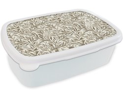 Broodtrommel Wit - Lunchbox Takken - Botanisch - Taupe - Brooddoos 18x12x6 cm - Brood lunch box - Broodtrommels voor kinderen en volwassenen