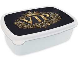 Broodtrommel Wit - Lunchbox VIP - Kroon - Goud - Brooddoos 18x12x6 cm - Brood lunch box - Broodtrommels voor kinderen en volwassenen