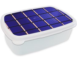 Broodtrommel Wit - Lunchbox Vliegtuig - Ruiten - Blauw - Rechthoekig - Brooddoos 18x12x6 cm - Brood lunch box - Broodtrommels voor kinderen en volwassenen