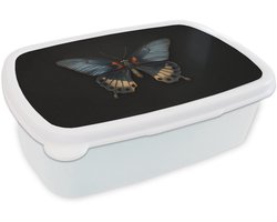 Broodtrommel Wit - Lunchbox Vlinder - Metaalachtig - Geometrisch patroon - Brooddoos 18x12x6 cm - Brood lunch box - Broodtrommels voor kinderen en volwassenen