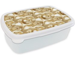 Broodtrommel Wit - Lunchbox Vloeibaar - Druppels - Goud - Brooddoos 18x12x6 cm - Brood lunch box - Broodtrommels voor kinderen en volwassenen