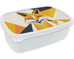 Broodtrommel Wit - Lunchbox Vos - Oranje - Abstract - Driehoeken - Brooddoos 18x12x6 cm - Brood lunch box - Broodtrommels voor kinderen en volwassenen