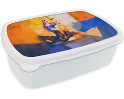 Broodtrommel Wit - Lunchbox Vos - Oranje - Vormen - Abstract - Brooddoos 18x12x6 cm - Brood lunch box - Broodtrommels voor kinderen en volwassenen