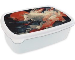 Broodtrommel Wit - Lunchbox Witte vos - wolken - maan - Brooddoos 18x12x6 cm - Brood lunch box - Broodtrommels voor kinderen en volwassenen