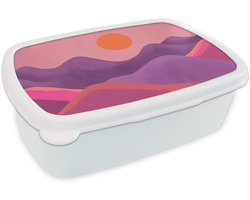 Broodtrommel Wit - Lunchbox Zon - Heuvels - Paars - Abstract - Brooddoos 18x12x6 cm - Brood lunch box - Broodtrommels voor kinderen en volwassenen