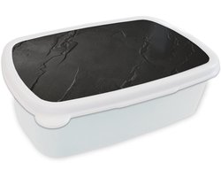 Broodtrommel Wit - Lunchbox Zwart - Steen - Beton print - Brooddoos 18x12x6 cm - Brood lunch box - Broodtrommels voor kinderen en volwassenen
