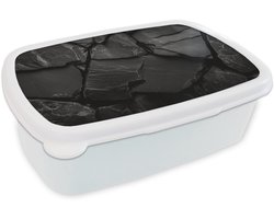 Broodtrommel Wit - Lunchbox Zwart - Stenen - Rots - Brooddoos 18x12x6 cm - Brood lunch box - Broodtrommels voor kinderen en volwassenen