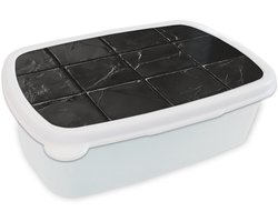 Broodtrommel Wit - Lunchbox Zwart - Tegels - Steen - Brooddoos 18x12x6 cm - Brood lunch box - Broodtrommels voor kinderen en volwassenen