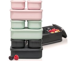 Broodtrommels, lchboxset, 1 x 900 ml + 2 x 280 ml, broodtrommel met vakken voor kinderen en volwassenen, te gebruiken als boterhamtrommel, broodtrommel, mintgroen, spacezwart, roze, 3 x 900