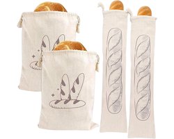 Broodzak - 4 Stuks - Broodzakken Met Trekkoord - 30x40 cm/14.5x64 cm - Broodopbergzakken - voor Zelfgebakken Brood en Bakkerijtraktaties - Broodzak Met Trekkoord - voor Brood, Fruit en Groenten - Beige