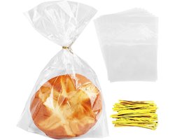Broodzakken met stropdassen, 100 stuks per verpakking, doorzichtige plastic zakjes, broodzakjes, herbruikbare broodzakjes, geschikt voor het bewaren van zelfgebakken brood, tosti’s, donuts en sandwiches