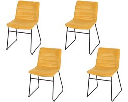 "BROOKLYN" SET VAN 4 VELVET EETKAMERSTOELEN MOSTERDGEEL 55X45XH78CM