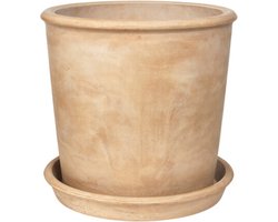 Broste Copenhagen Fiberclay bloempot met schotel L Beige 50 x 50 cm voor binnen en buiten