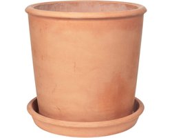 Broste Copenhagen fiberclay bloempot Rolf in de kleur Terracotta L 50 x 50 cm met schotel voor binnen en buiten