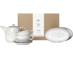 Broste Copenhagen Nordic Sand servies - thee gift box 2 personen - 5 delig - theepot 2 x kop en schotel L en 2 ovale smalle schalen