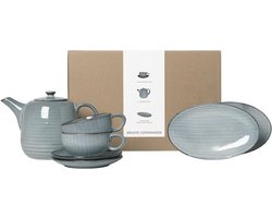 Broste Copenhagen Nordic Sea servies - thee gift box 2 personen - 5 delig - theepot 2 x kop en schotel L en 2 ovale smalle schalen