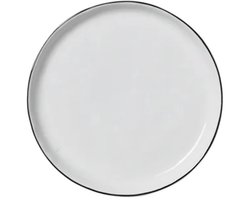 Broste Copenhagen Salt servies side plate wit met zwarte rand Ø13,8 x H1,3 cm White w/Black Rim, Glazed porcelain