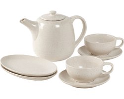 Broste Copenhagen Theeset Nordic Vanilla 7-delig / 2 personen - 1 theepot, 2 bordjes en 2 kop en schotels