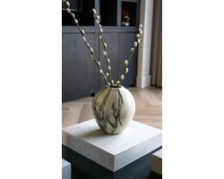 Broste Copenhagen - Vaas Ingrid S3/1 - marmerlook - 14 x 14,5 cm - geglazuurd keramiek