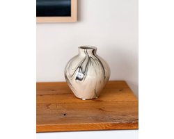 Broste Copenhagen - Vaas Ingrid S3/2 - marmerlook - 14 x 14,5 cm - geglazuurd keramiek
