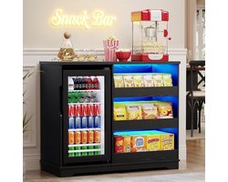 BROTTAR 39" barkast zwart met 92L koelkast en 3-kleuren LED-verlichting, snackkast met 3 open vakken, koffiebar voor thuisbioscoop, gamekamer en woonkamer