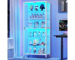 BROTTAR 71,2" glazen displaykast wit met LED-verlichting en bewegingssensor, 6 verstelbare planken, hoge vitrinekast voor boeken, trofeeën, decoratie en verzamelingen