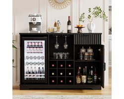 BROTTAR - Bar kast met koelkast - 92L mini koelkast - 2-rijige glashouder - Uitneembaar wijnrek voor 9 flessen - Riffeldesign - Opbergruimte & lade